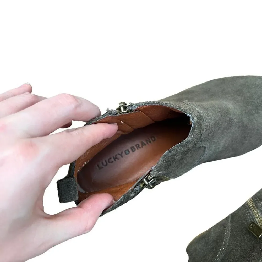 LUCKY BRAND BeTwixt Olive Green Suede Zip-up Bootie Size 6